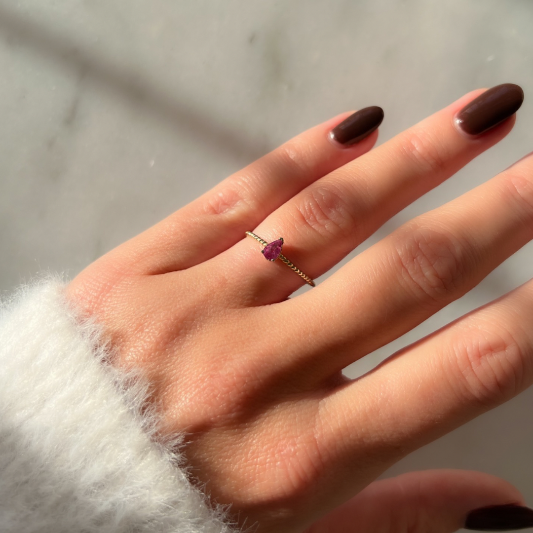 10ct Yellow Gold Pear Ruby Ring