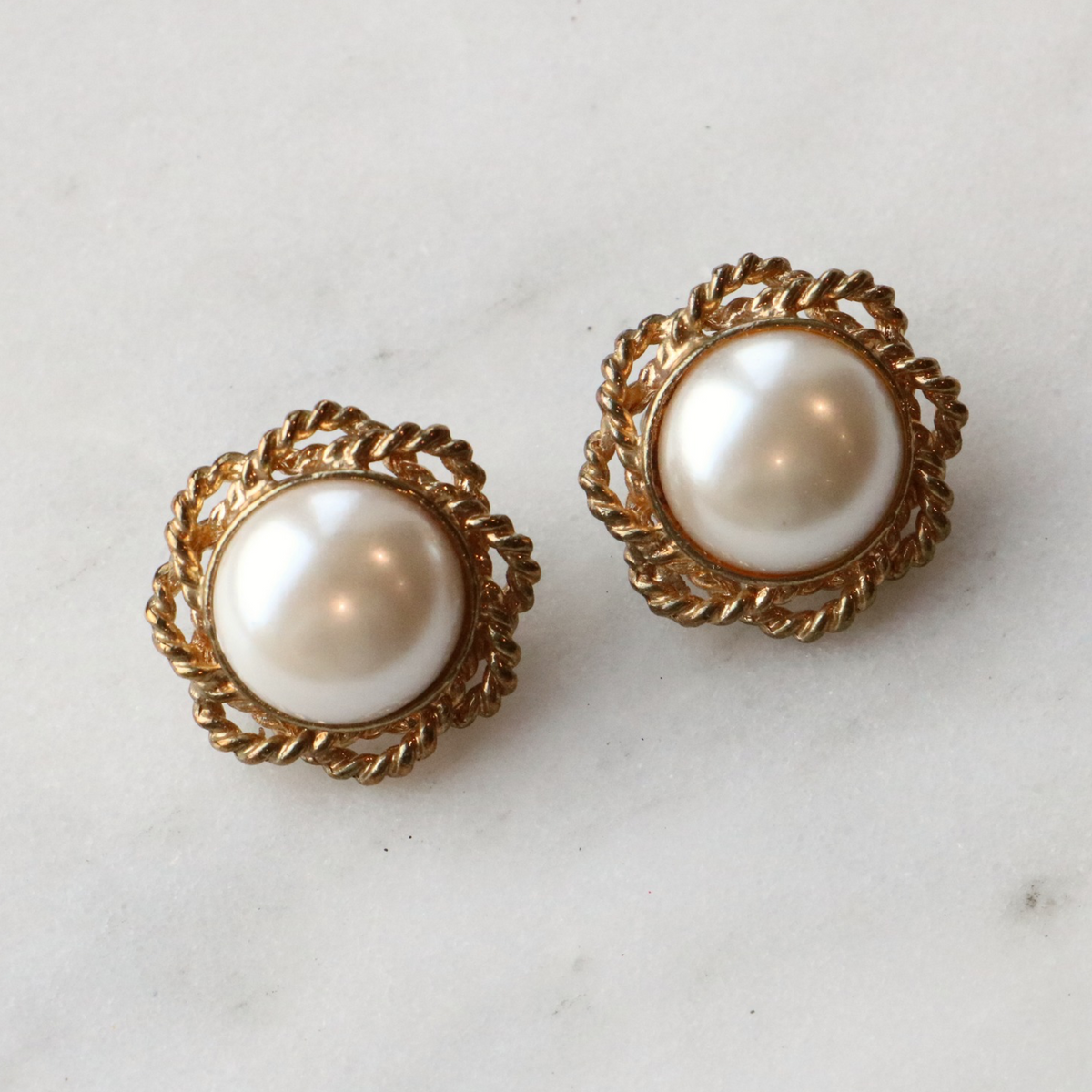 Vintage Round Pearl Clip Earrings