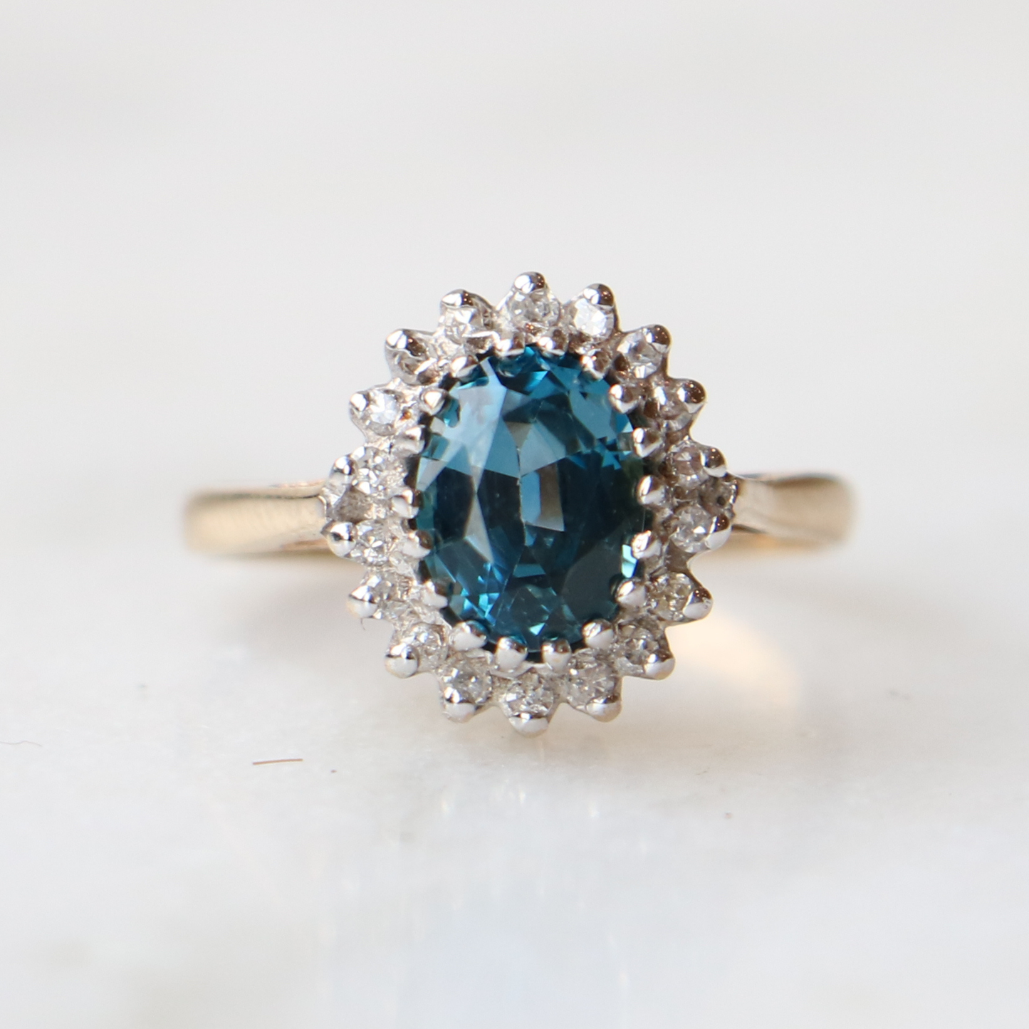 9ct Gold London Blue Topaz and Diamond Ring