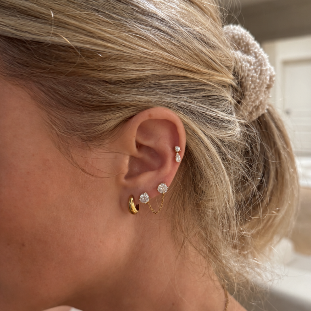 9ct Yellow Gold Pear Cut Drop CZ Barbell Earring Stud