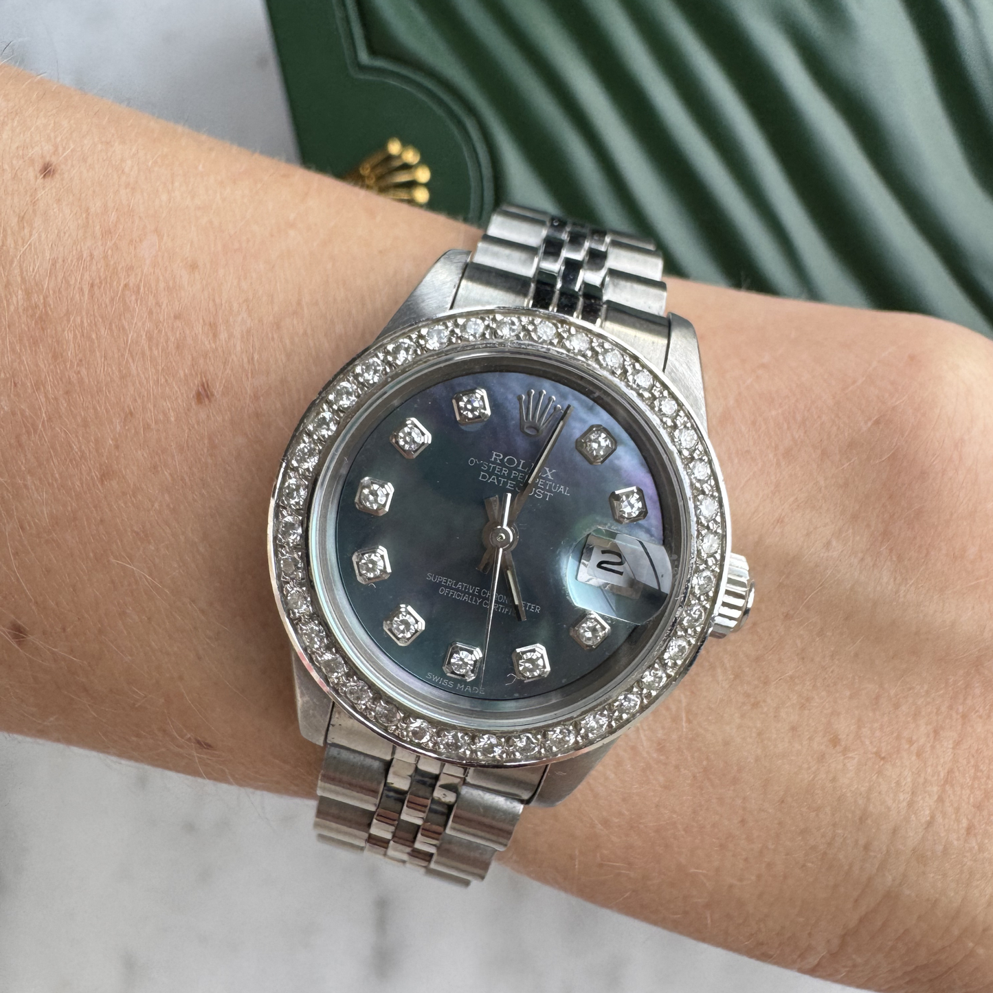 Rolex oyster perpetual stainless steel mother of pearl Diamonds