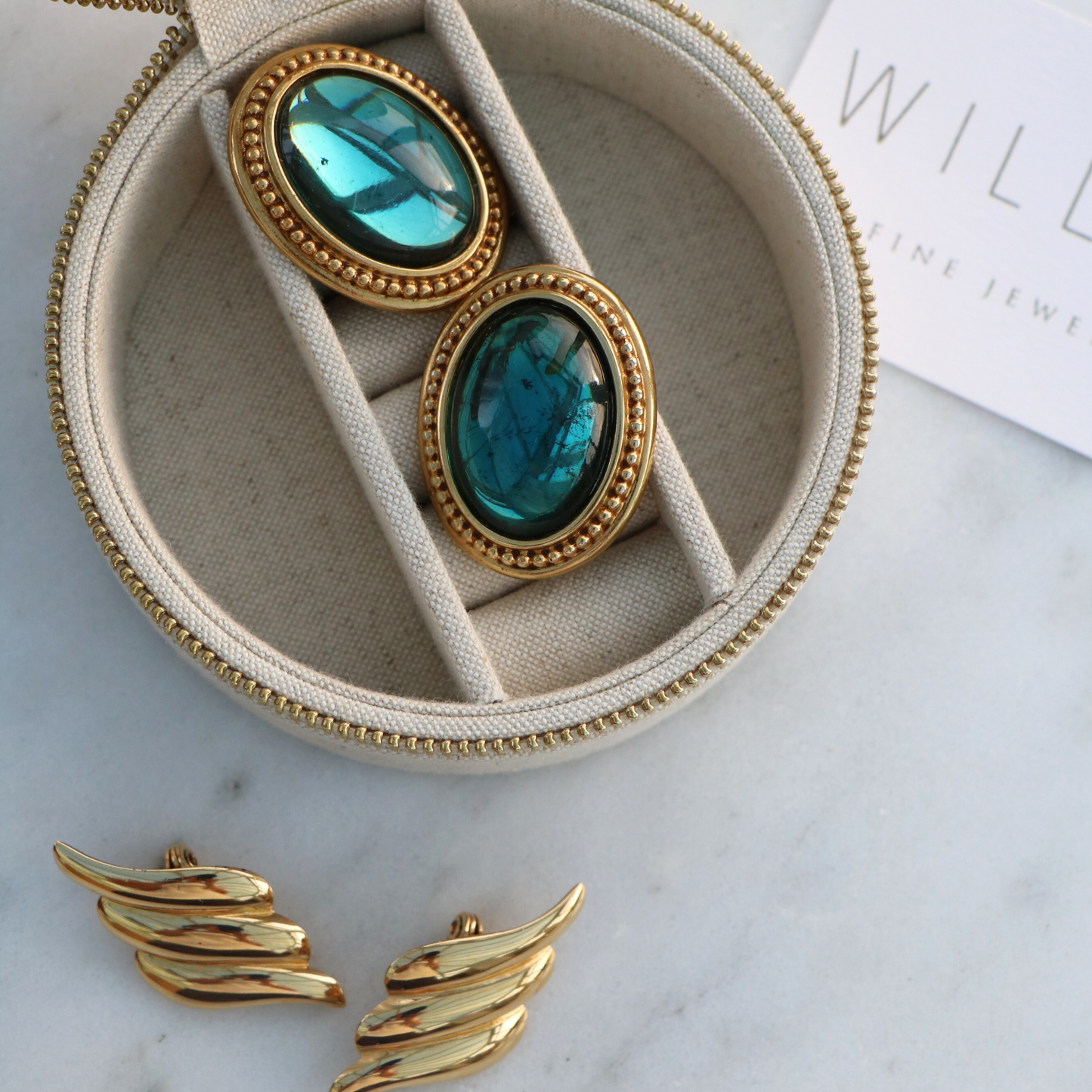 Linen Round Travel Jewellery Box