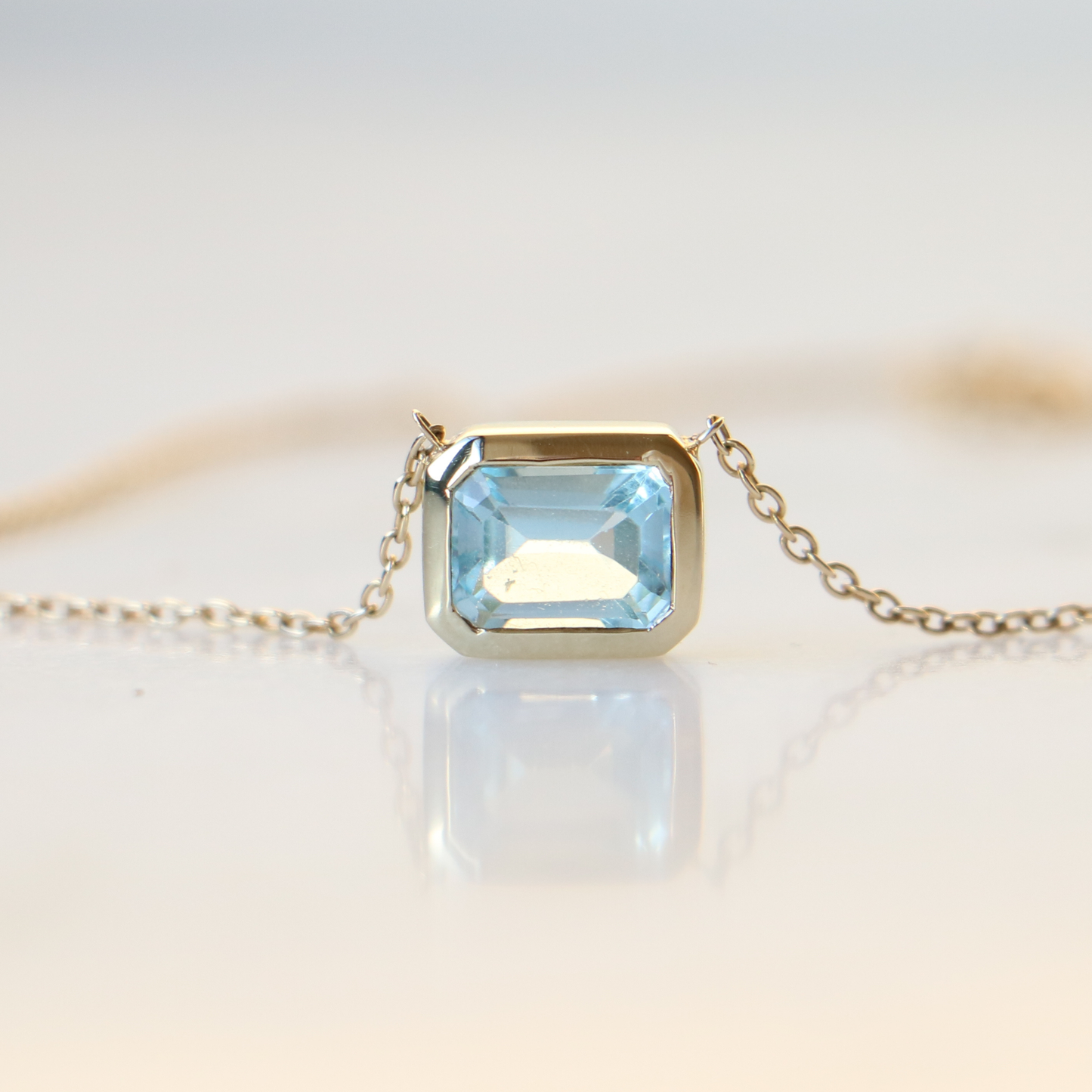 9ct Gold Emerald Cut Topaz Bezel Necklace