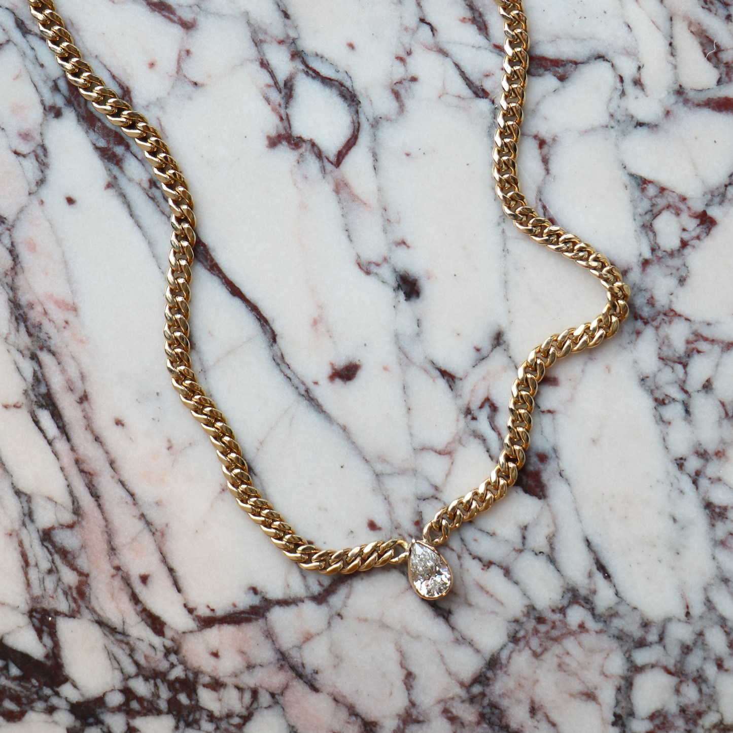 9ct Gold Pear Cut 1.5ct Lab Diamond Cuban Necklace