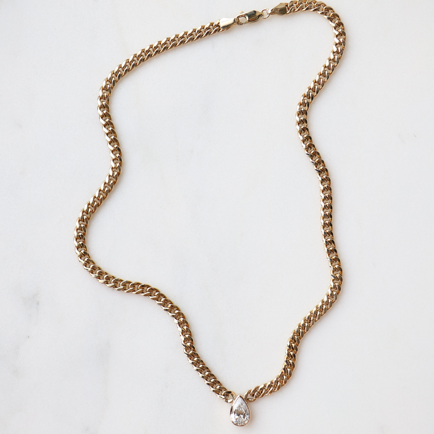 9ct Gold Pear Cut 1.5ct Lab Diamond Cuban Necklace