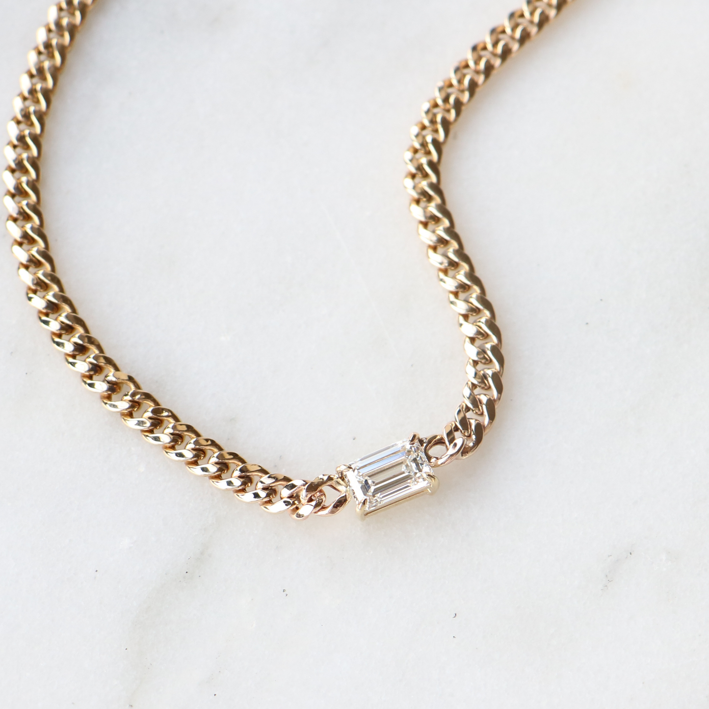 9ct Gold Emerald Cut 1.5ct Lab Diamond Cuban Necklace
