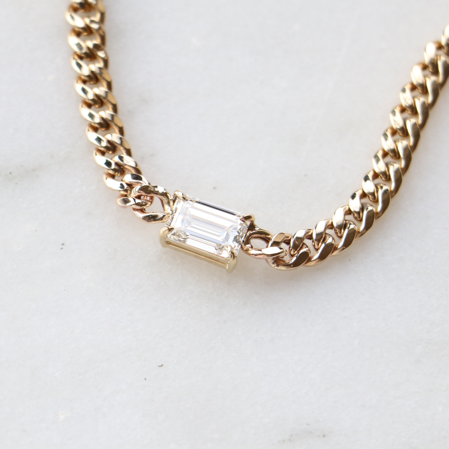 9ct Gold Emerald Cut 1.5ct Lab Diamond Cuban Necklace