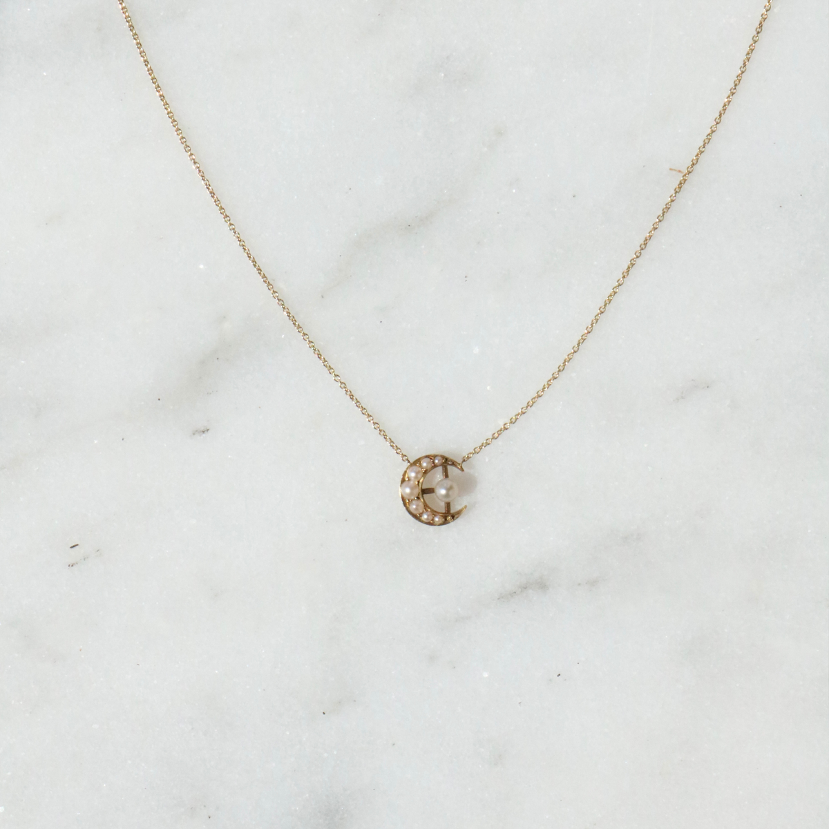 9ct Gold Crescent Moon Pearl Necklace