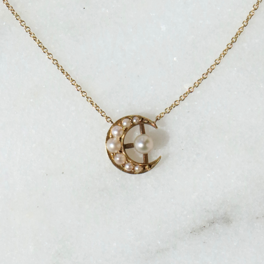 9ct Gold Crescent Moon Pearl Necklace