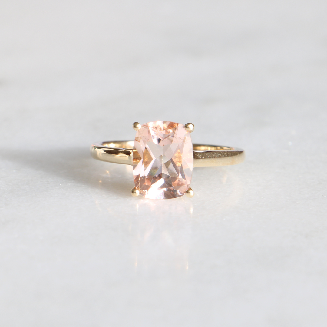 9ct Gold Cushion Cut Morganite Ring