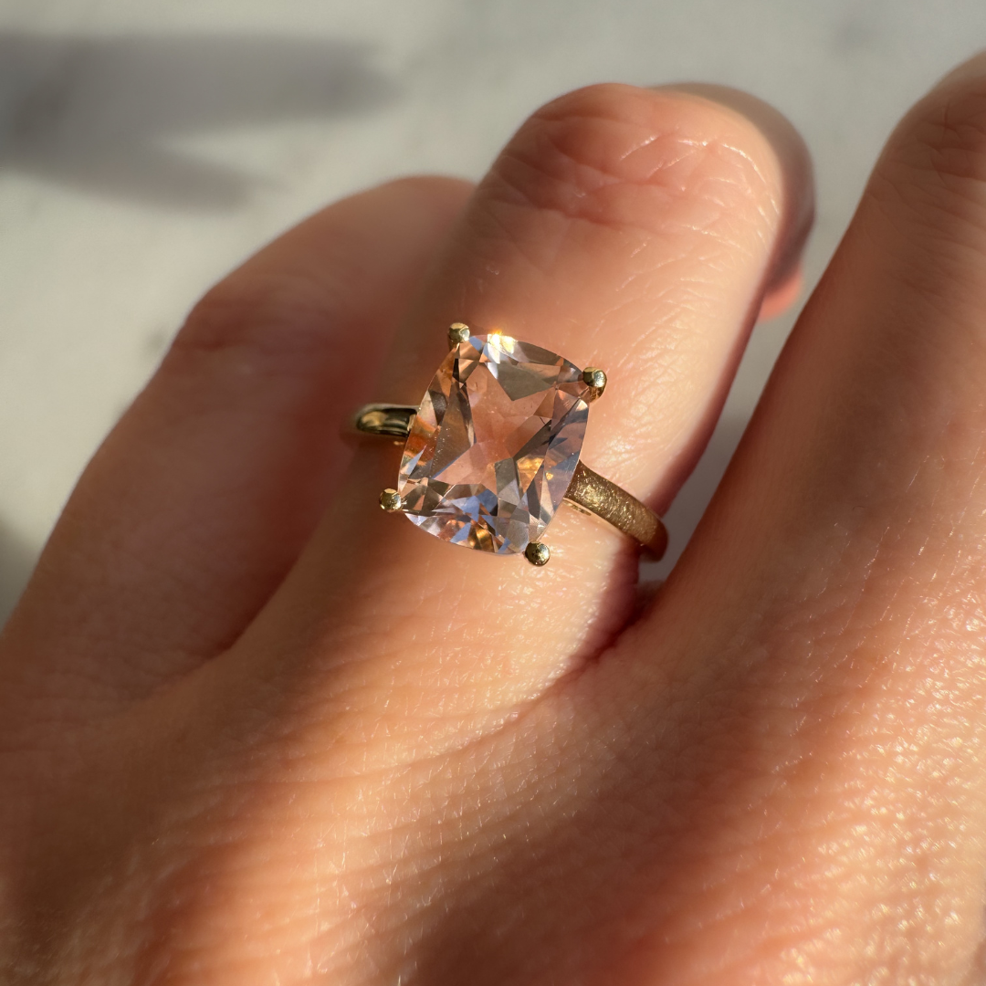 9ct Gold Cushion Cut Morganite Ring