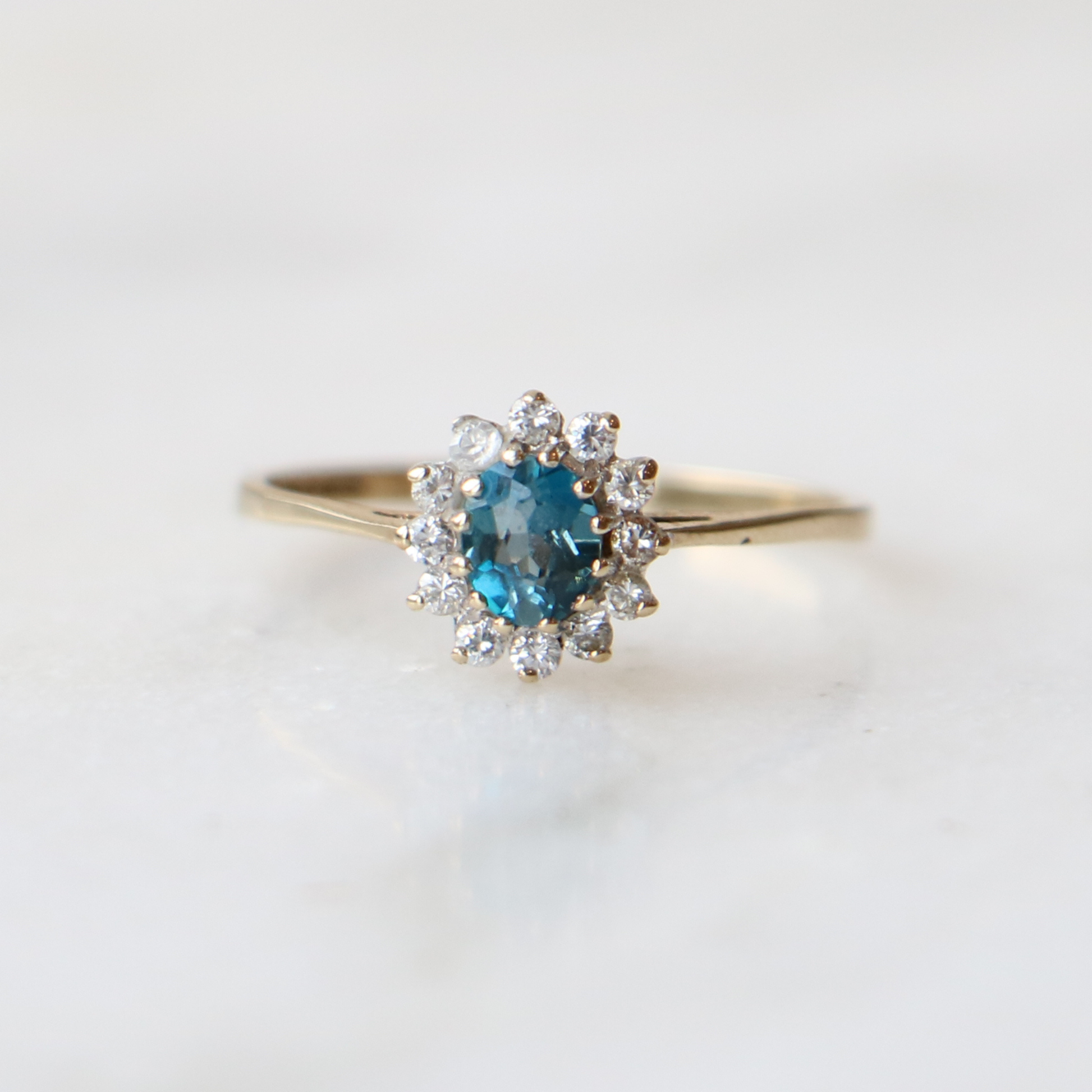 9ct Gold London Blue Topaz and Cubic Zirconia Ring