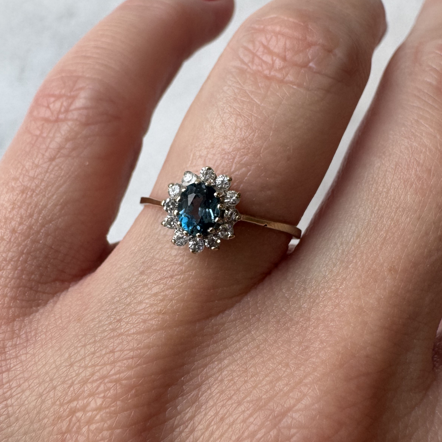 9ct Gold London Blue Topaz and Cubic Zirconia Ring