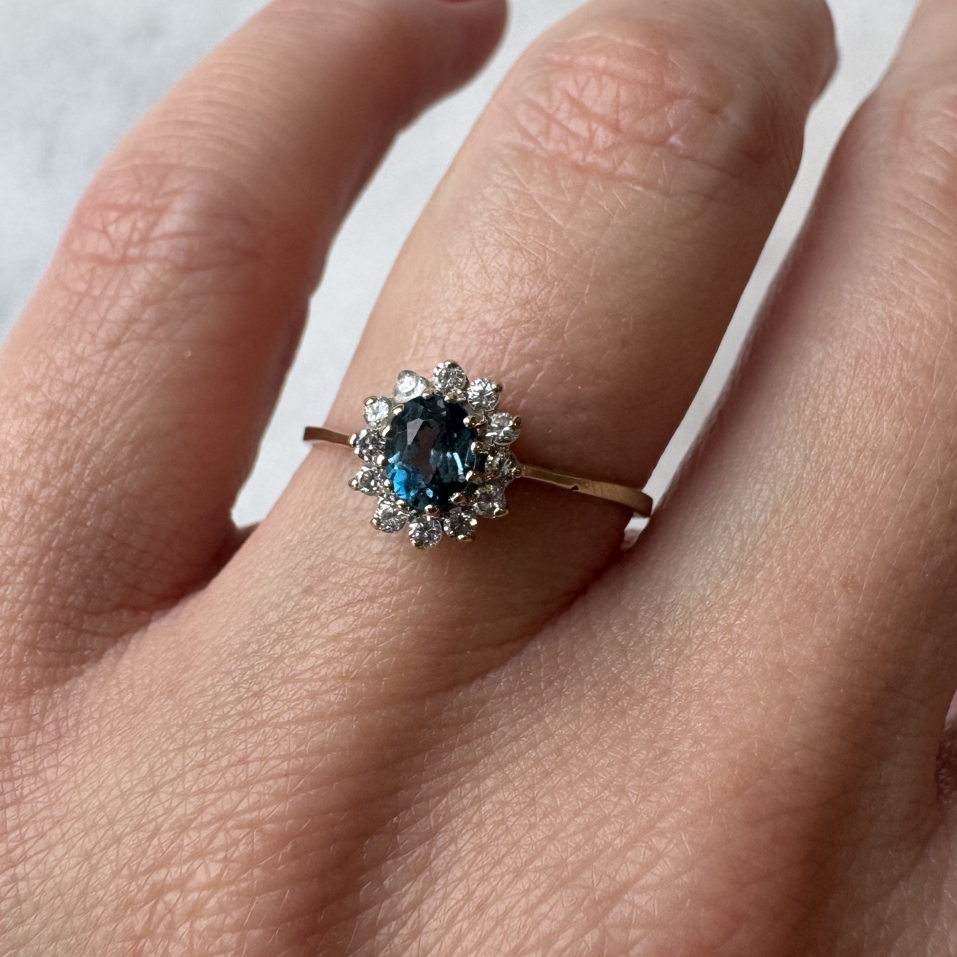 9ct Gold London Blue Topaz and Cubic Zirconia Ring