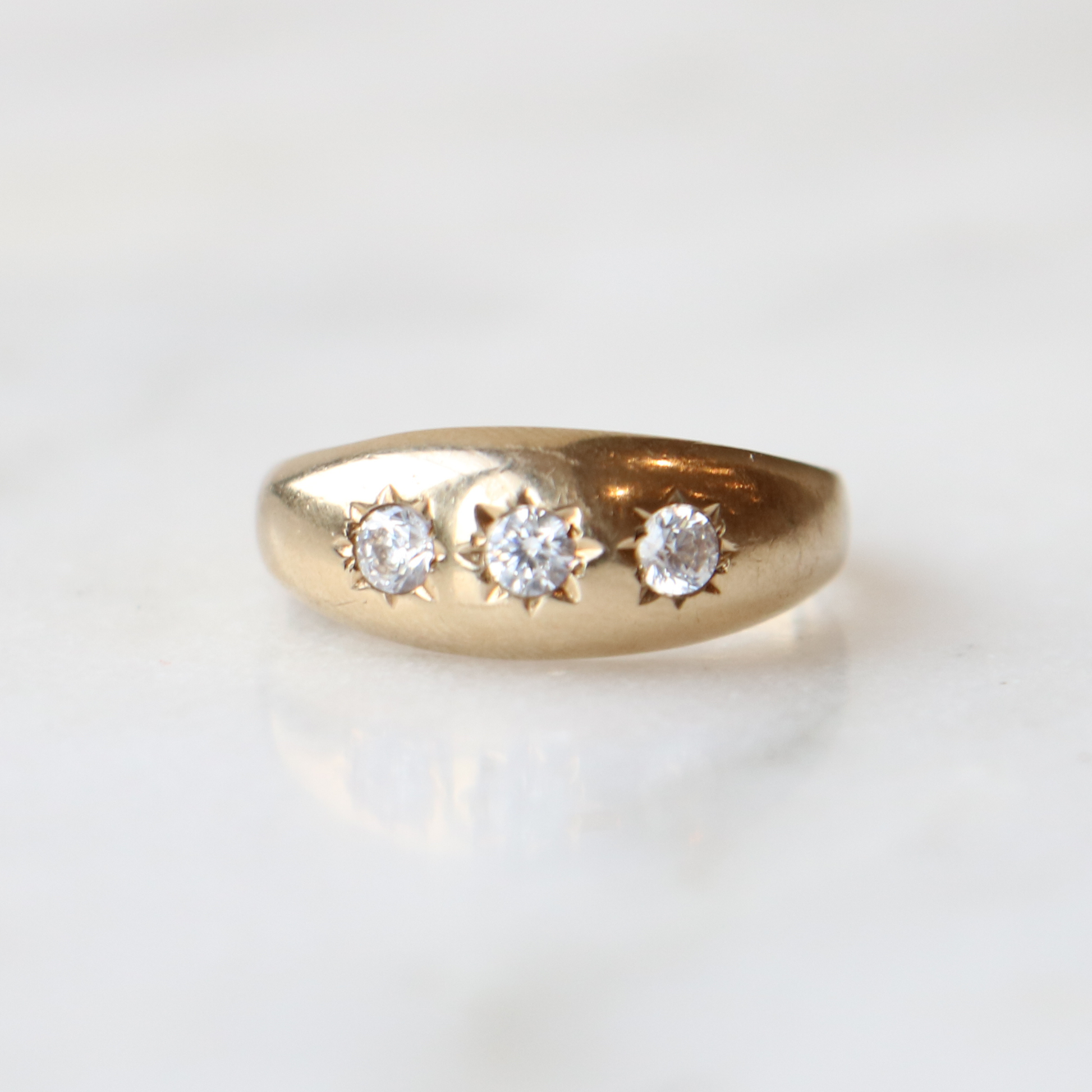 9ct Gold Vintage Triple Cubic Zirconia Gypsy Ring