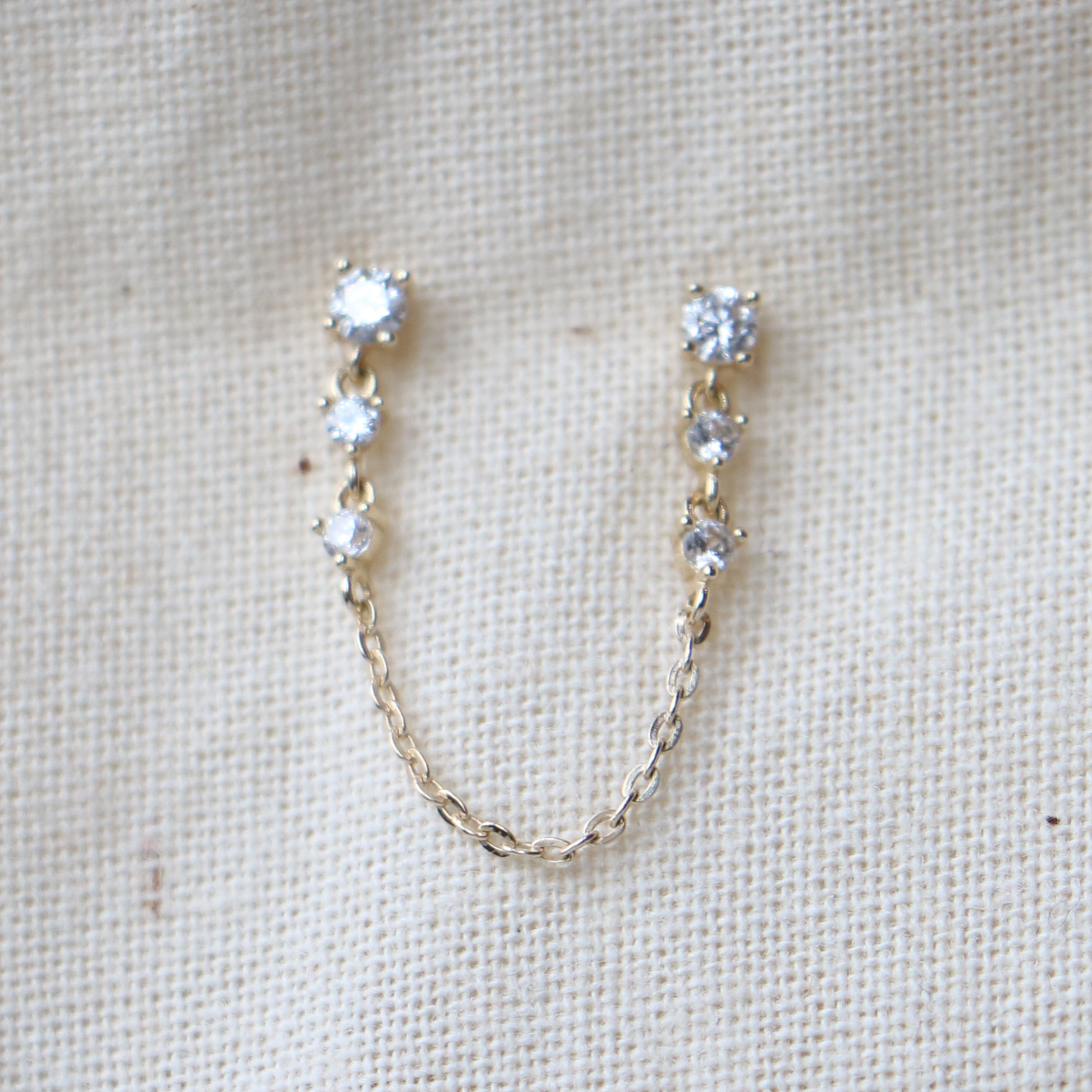 9ct Yellow Gold Stud Earring Chain