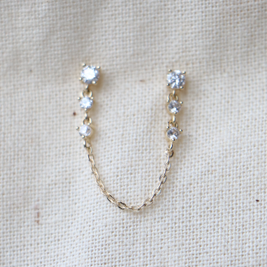 9ct Yellow Gold Stud Earring Chain