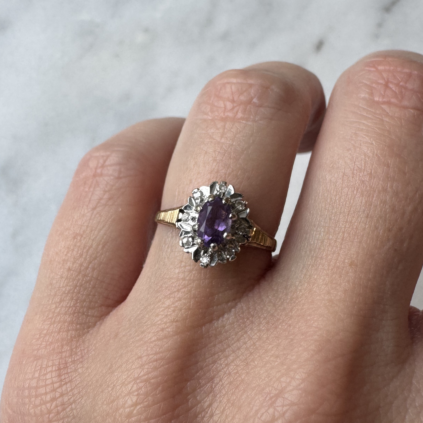 9ct Yellow Gold Vintage Amethyst and Diamond Ring
