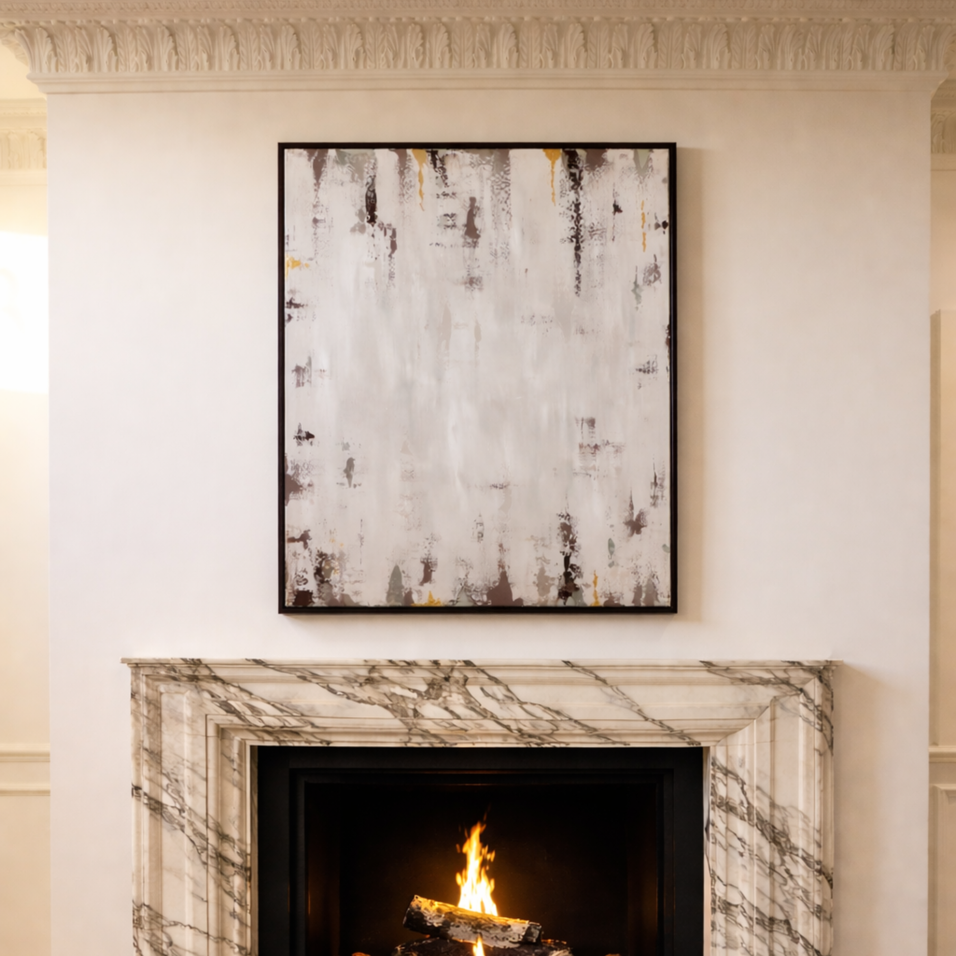 Brown Abstract Art Framed in Cream Shadow Box