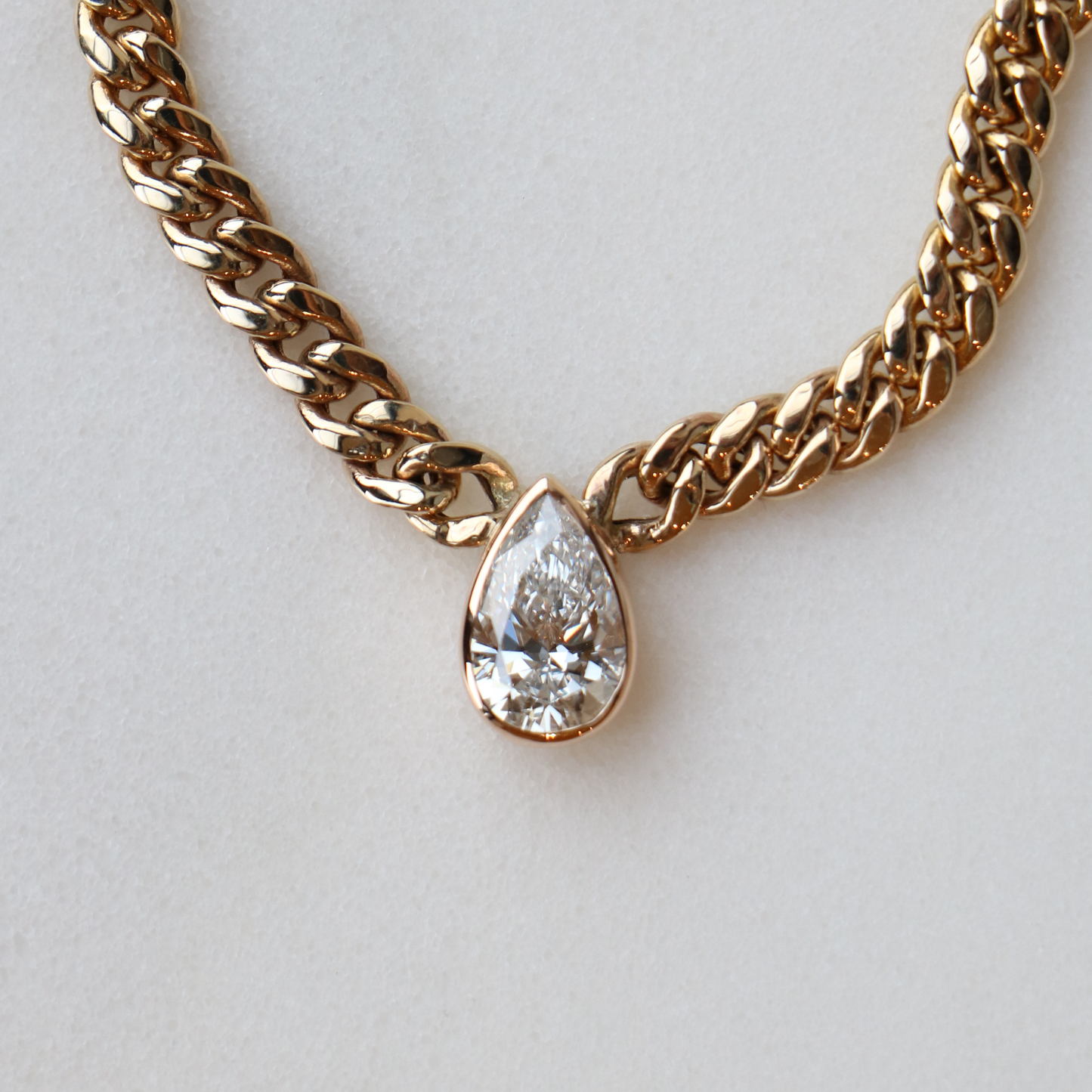 9ct Gold Pear Cut 1.5ct Lab Diamond Cuban Necklace