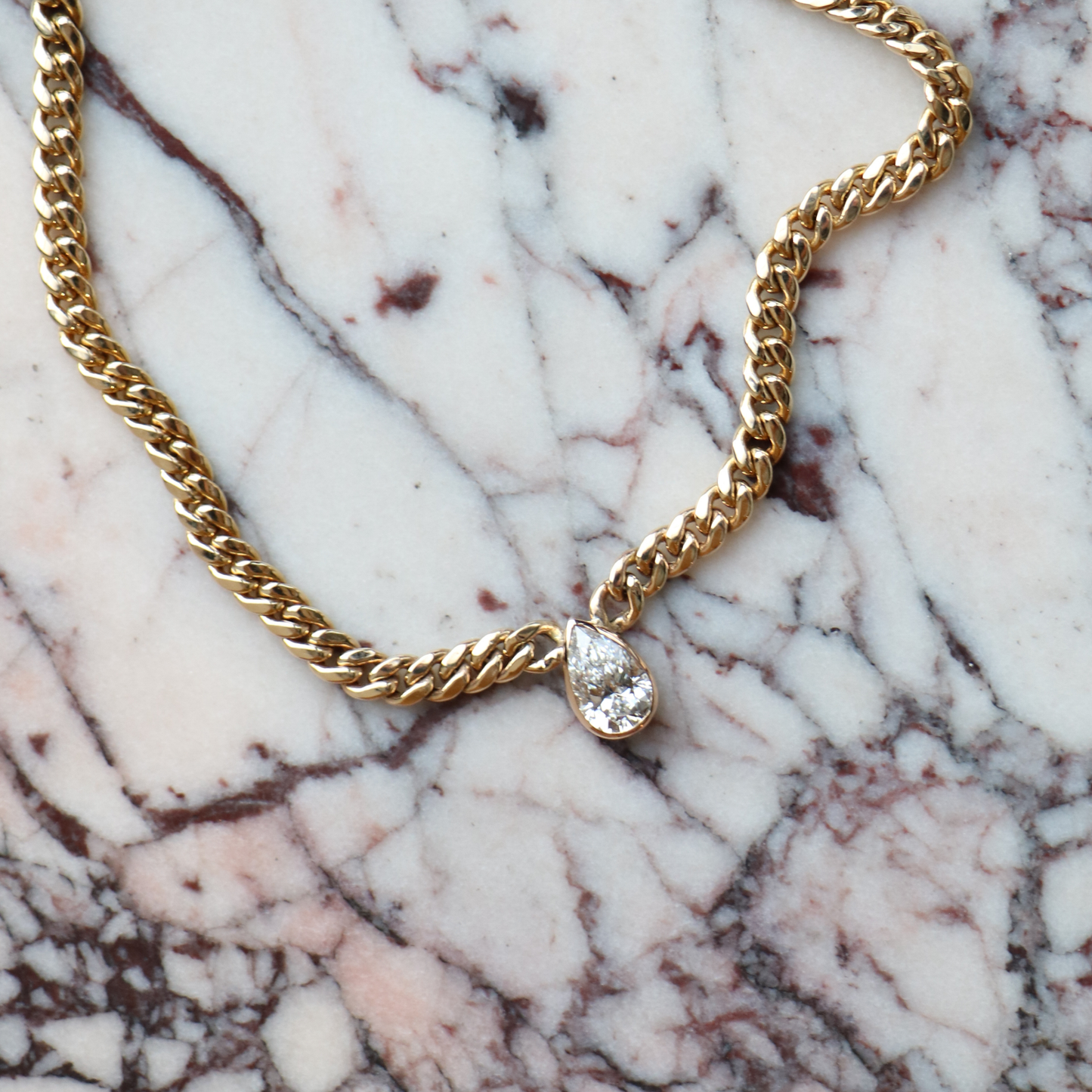 9ct Gold Pear Cut 1.5ct Lab Diamond Cuban Necklace
