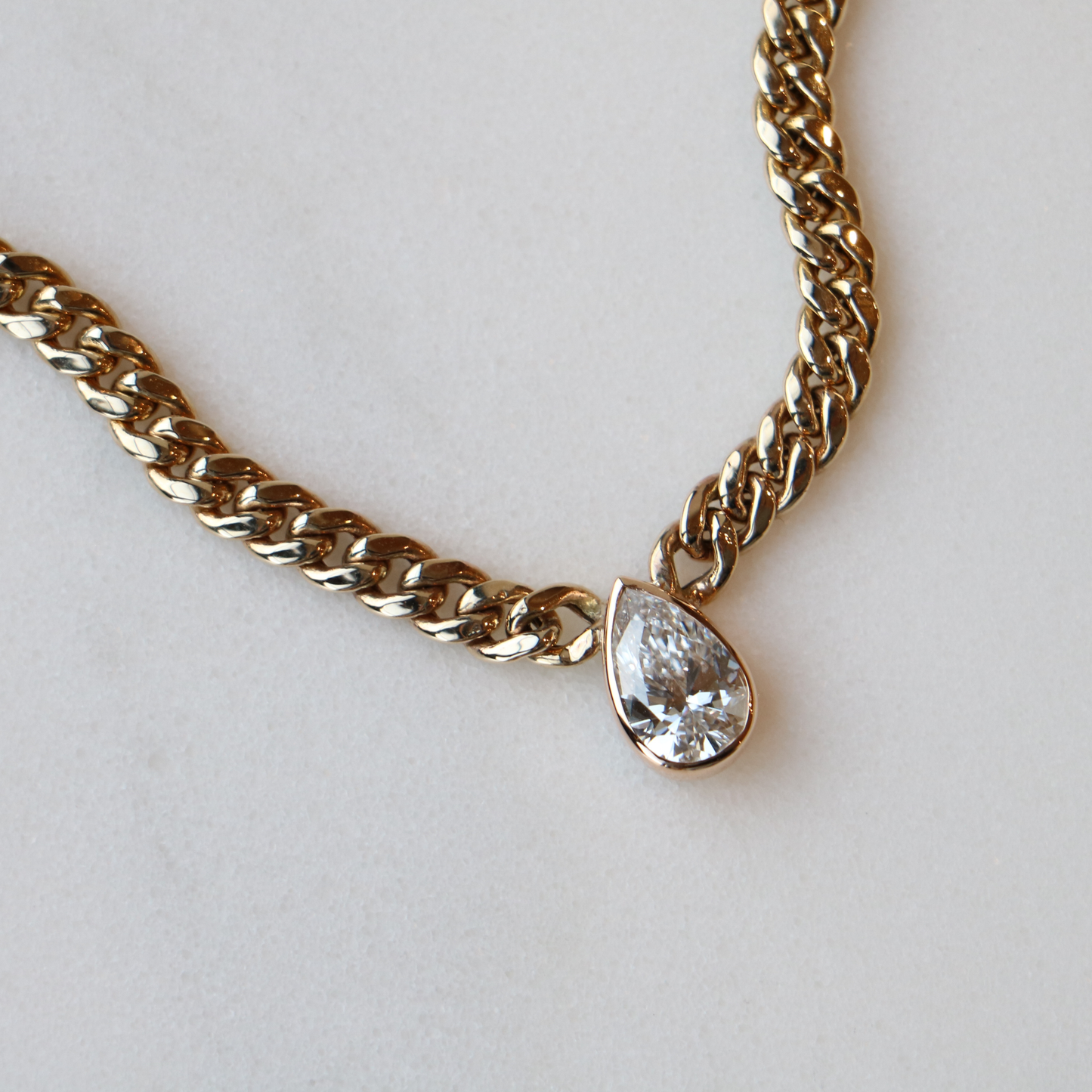 9ct Gold Pear Cut 1.5ct Lab Diamond Cuban Necklace