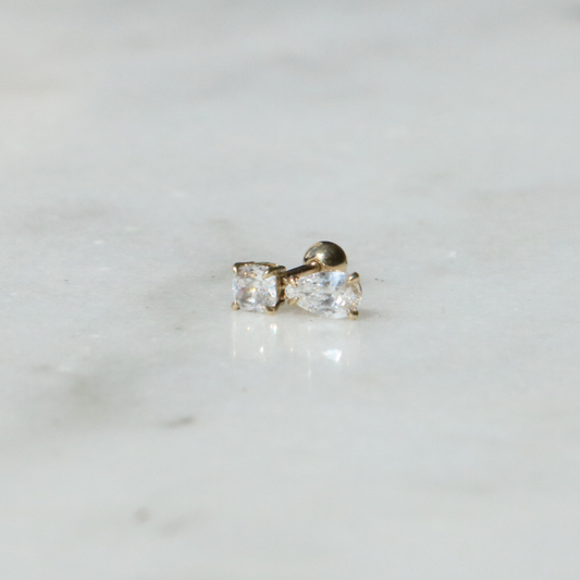 9ct Yellow Gold Pear Cut Drop CZ Barbell Earring Stud