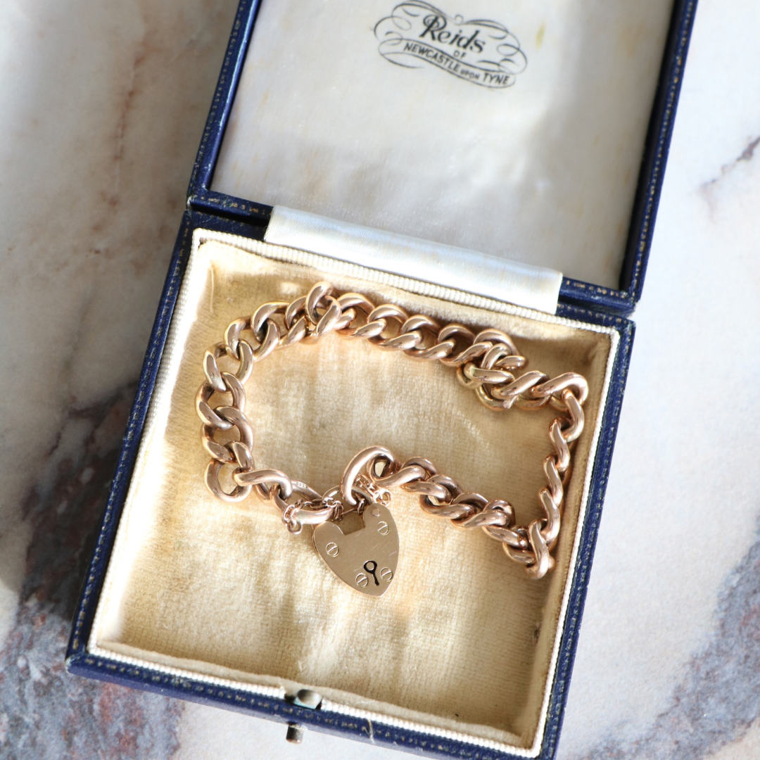 9ct Rose Gold Vintage Albert Bracelet with Padlock