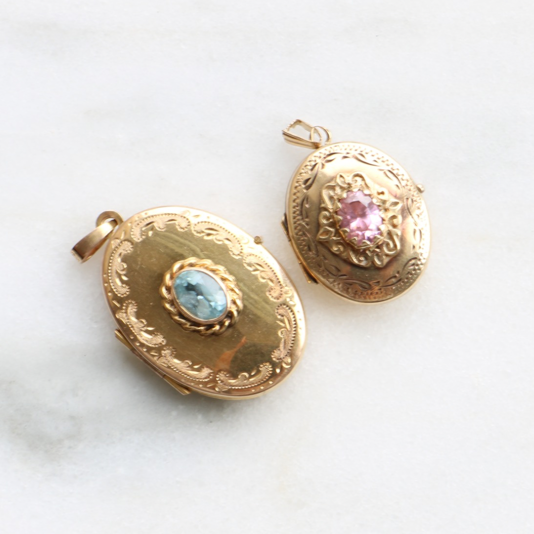 9ct Gold Pink Stone Oval Locket Pendant