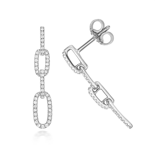 9ct White Gold Diamond Chain Link Earrings