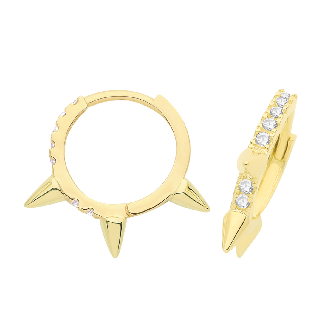 9ct Gold Spike CZ Hinged Earring Huggie