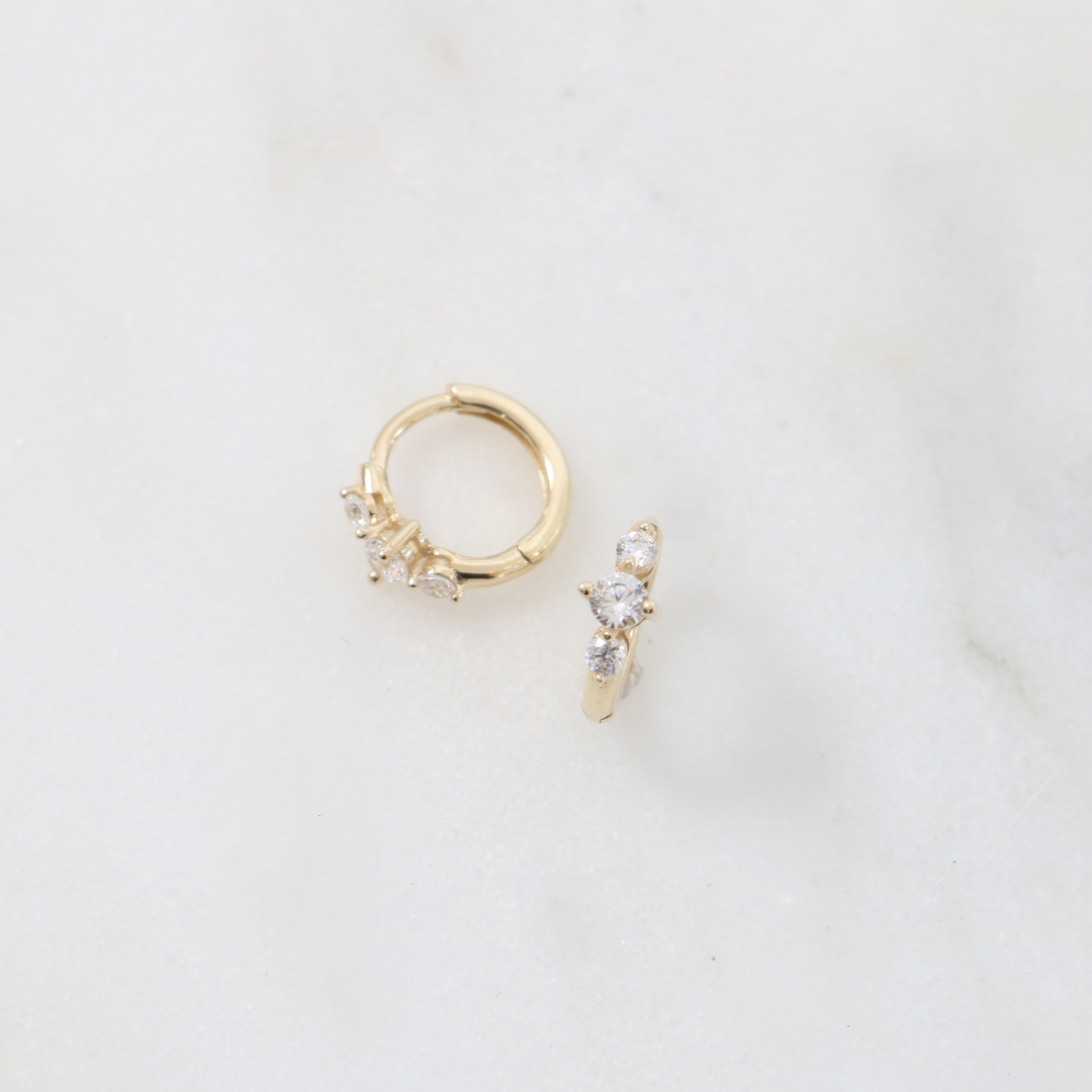 9ct Gold CZ Hinged Huggies Earrings