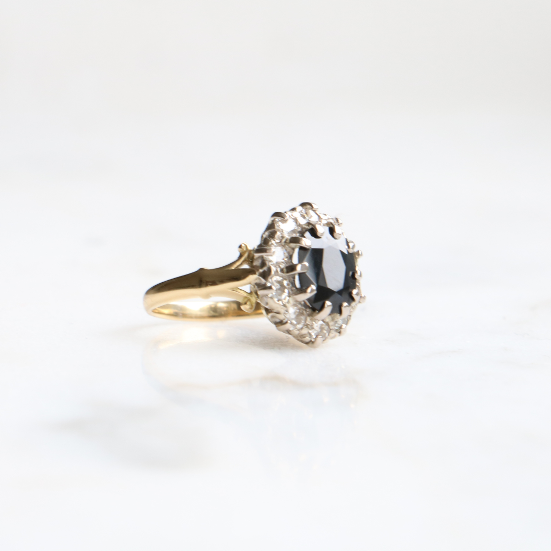 18ct Gold 2ct Sapphire and Diamond Halo Ring