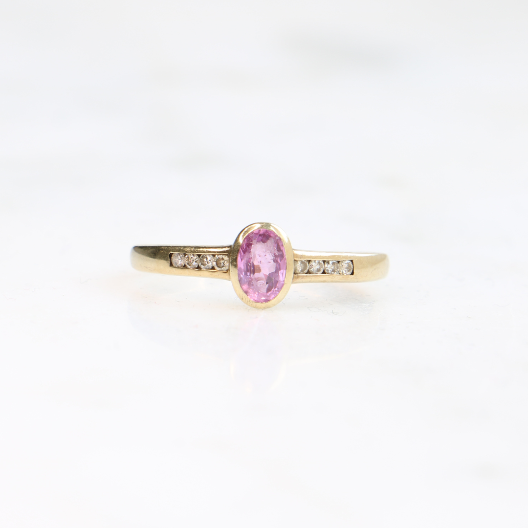 9ct Vintage Pink Sapphire and Diamond Ring