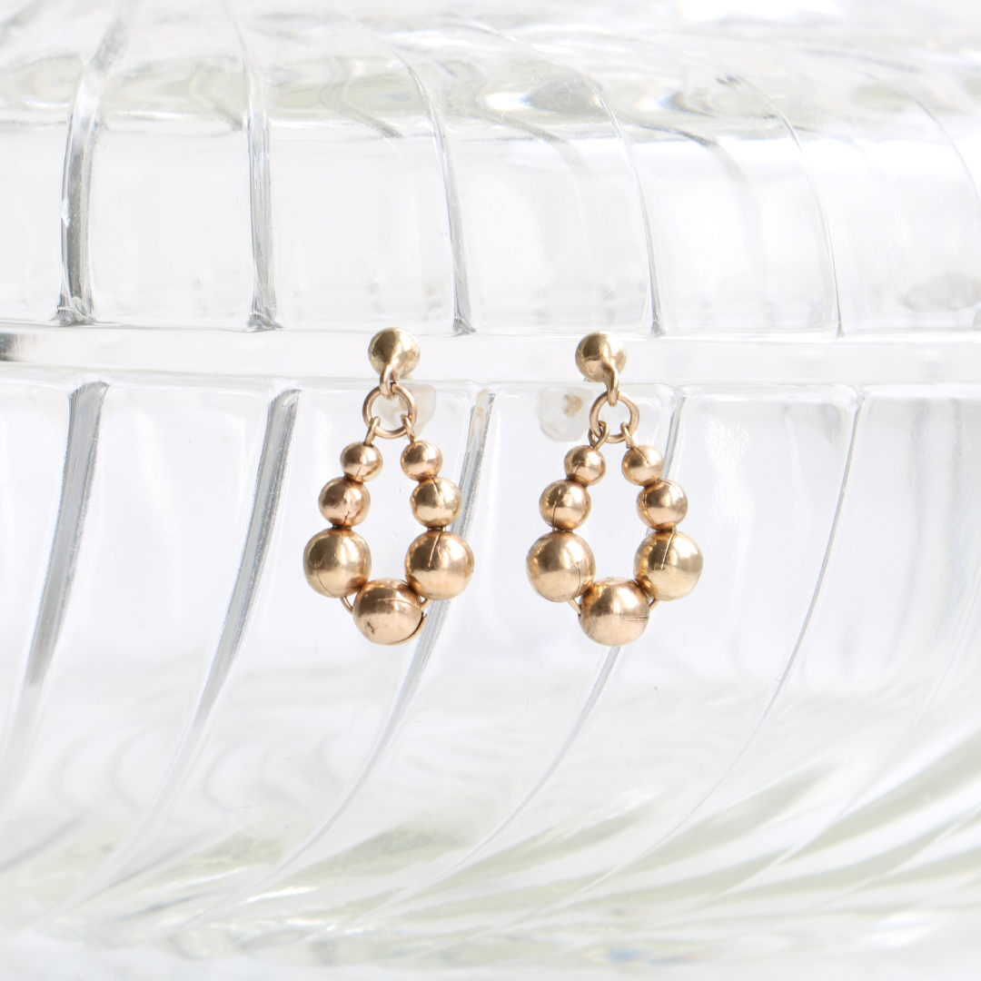 9ct Gold Vintage Beaded Drop Earrings