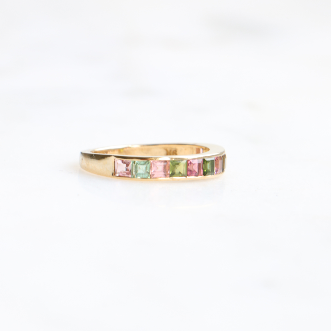 9ct Gold Pink & Green Tourmaline Eternity Ring