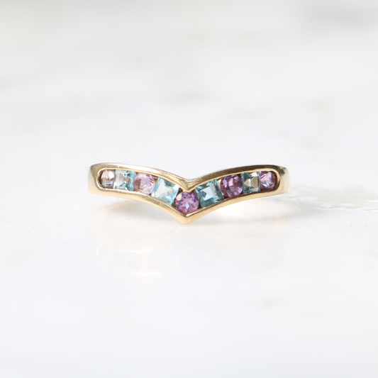 9ct Amethyst and Topaz Wishbone Ring