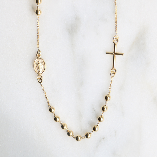 9ct Gold Ball Chain Cross Necklace