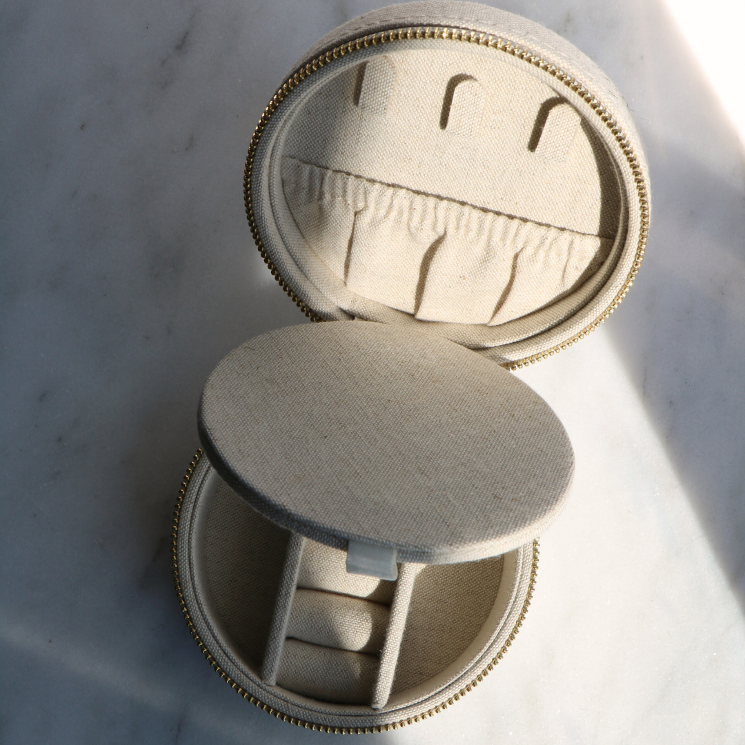 Linen Round Travel Jewellery Box