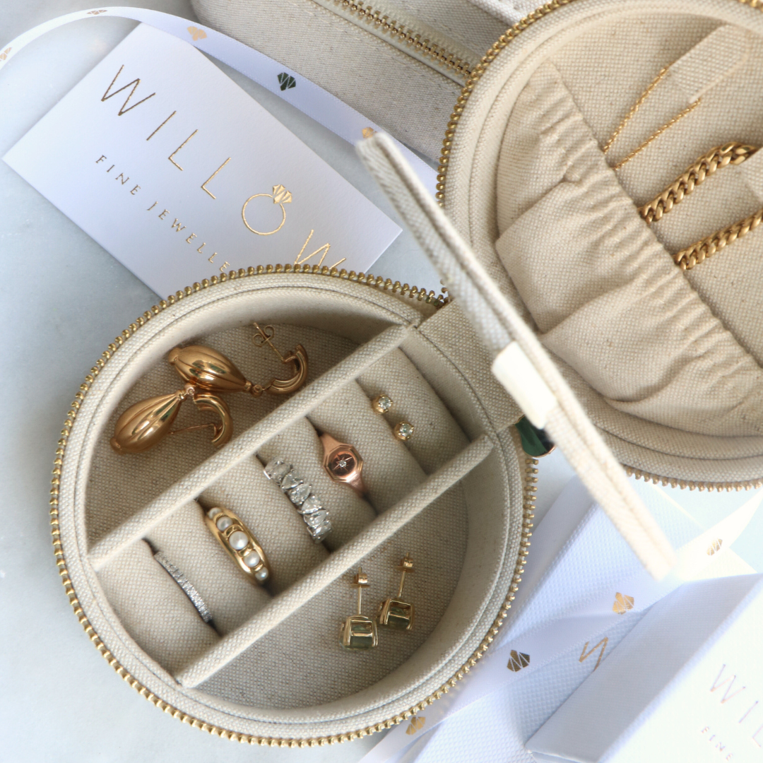 Linen Round Travel Jewellery Box