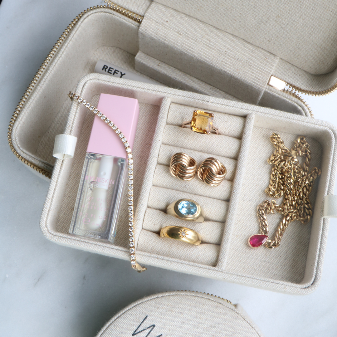 Linen Round Travel Jewellery Box