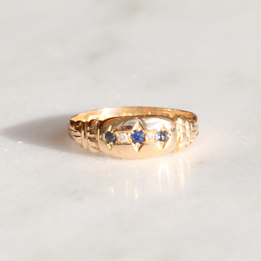 18ct Sapphire and Diamond Gypsy Ring