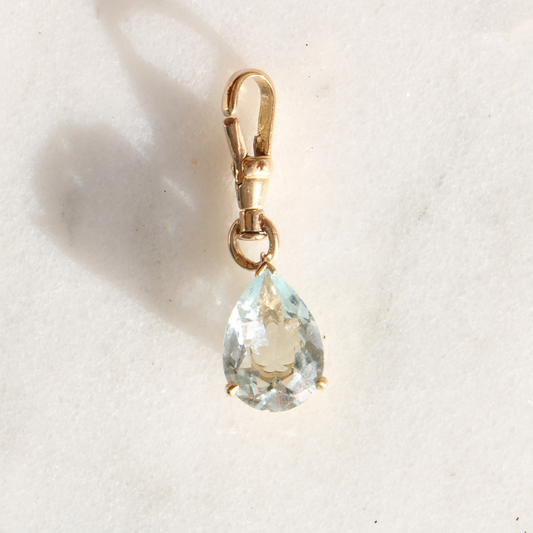 9ct Gold Aquamarine Pear Cut Albert Swivel Pendant