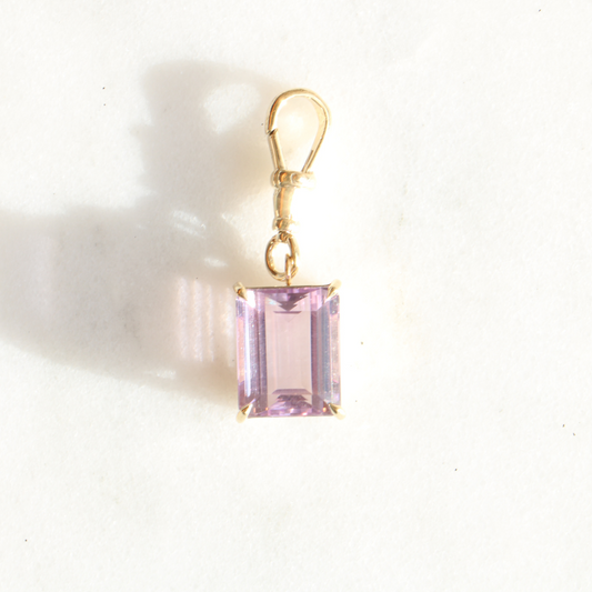 9ct Gold Amethyst Emerald Cut Albert Swivel Pendant