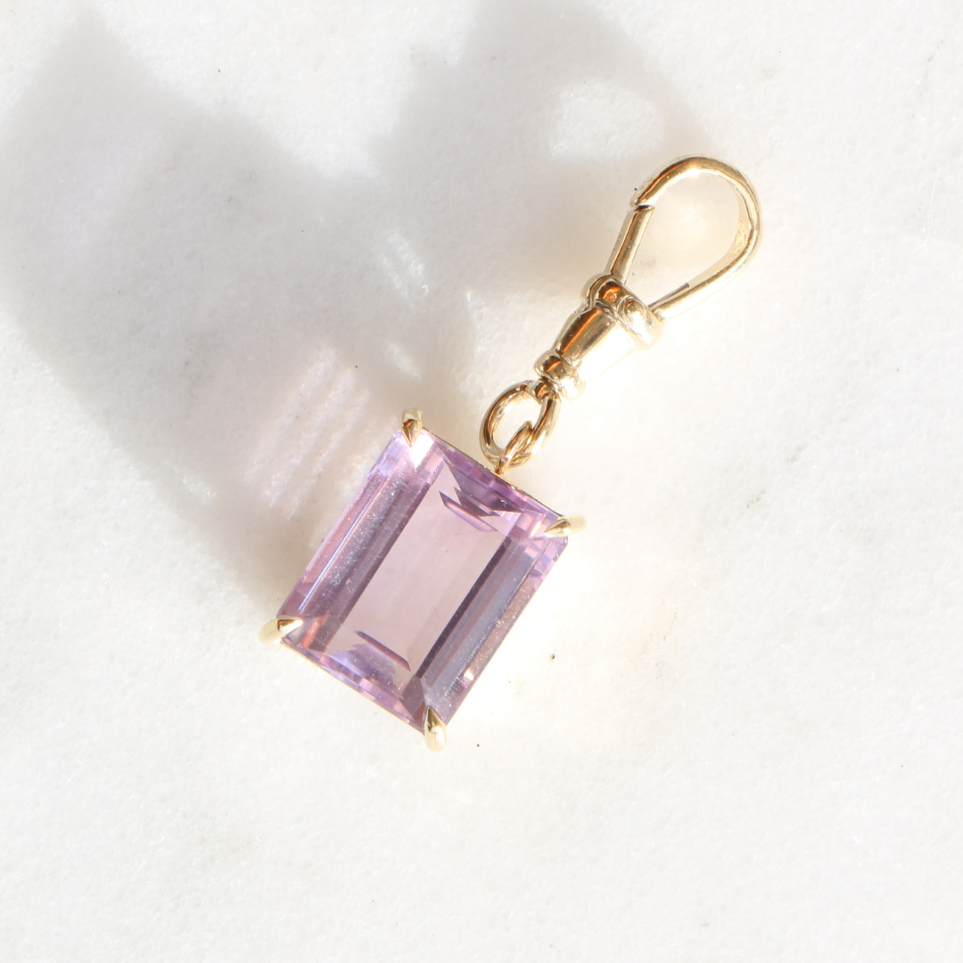 9ct Gold Amethyst Emerald Cut Albert Swivel Pendant