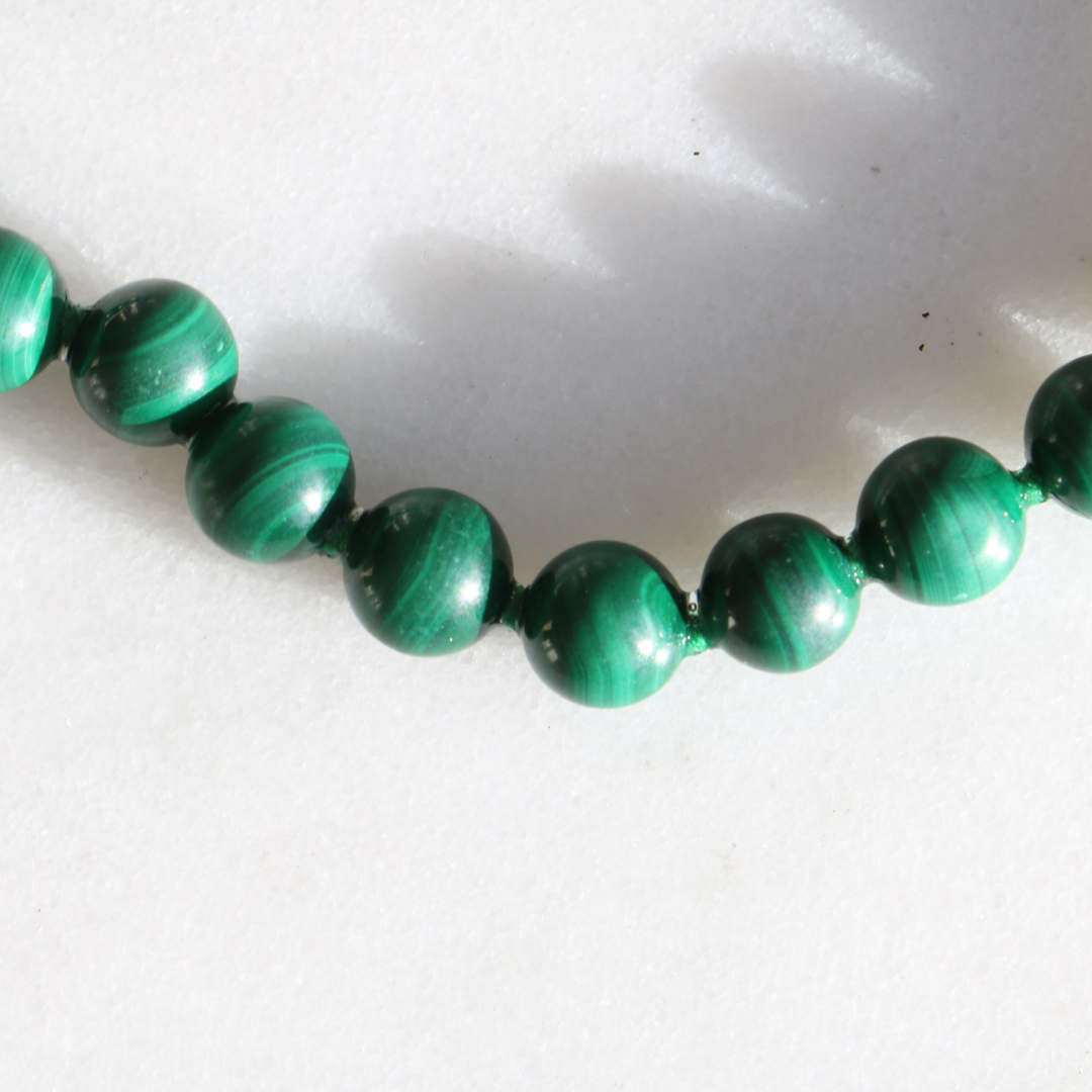 Malachite Bead Necklace 14ct Gold Clasp