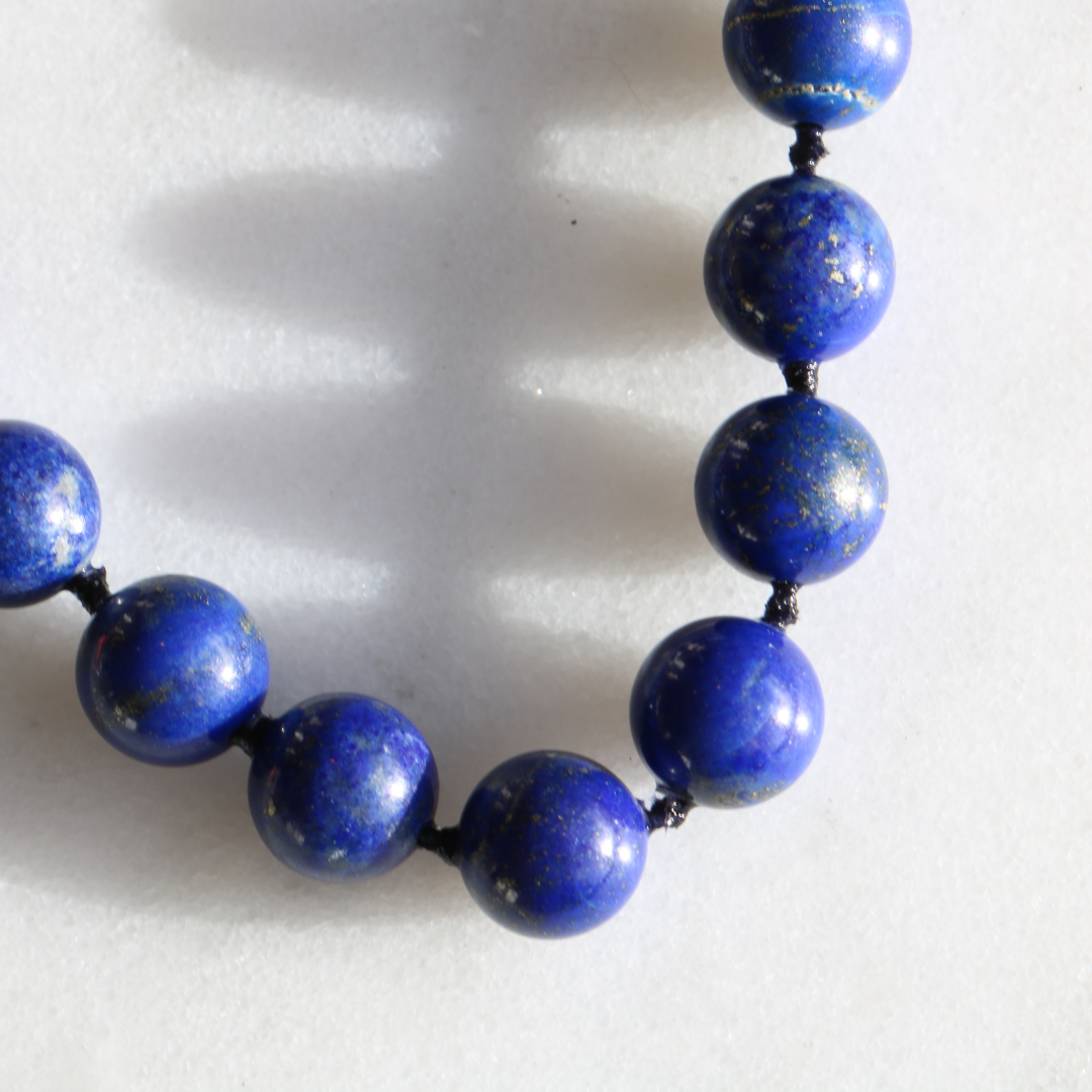 Lapis Lazuli Bead Necklace 14ct Gold Clasp