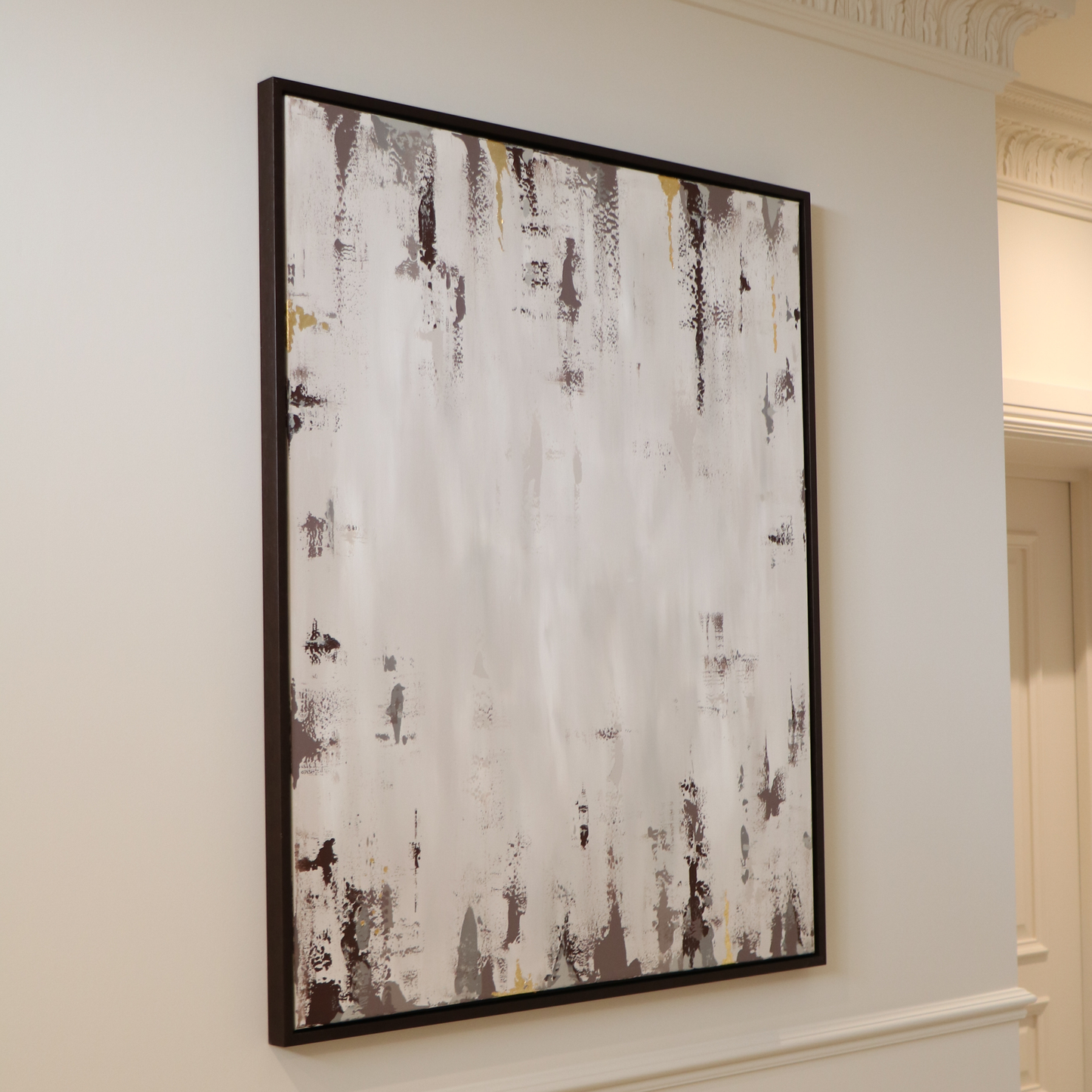 Brown Abstract Art Framed in Cream Shadow Box