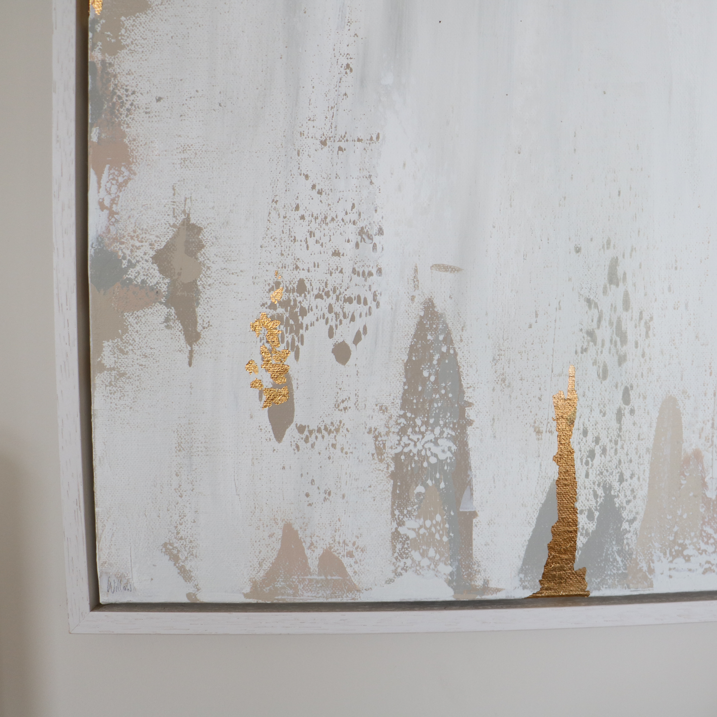 Cream Abstract Art Framed in Cream Shadow Box