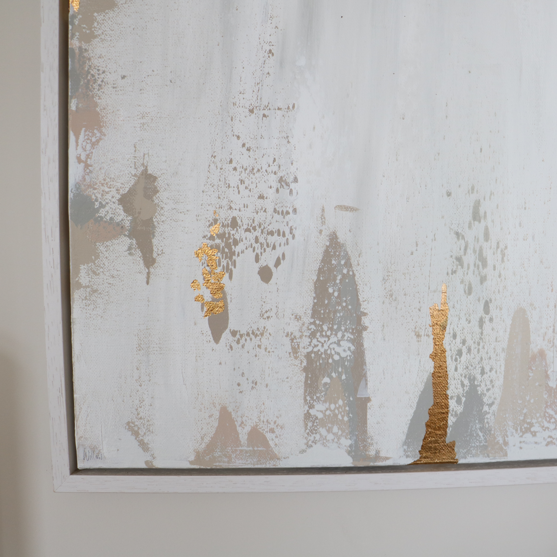 Cream Abstract Art Framed in Cream Shadow Box